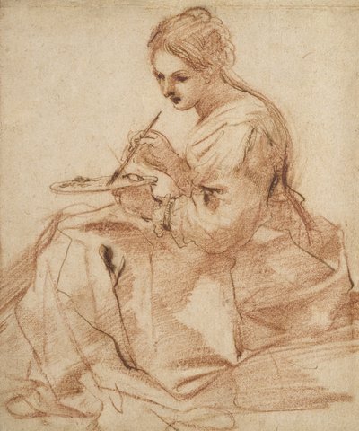 Een Vrouw die Schildert (Een allegorie van schilderen), c.1618 door Giovanni Francesco Barbieri
